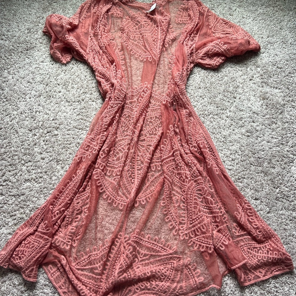 Sheer Lace Dress in Coral
